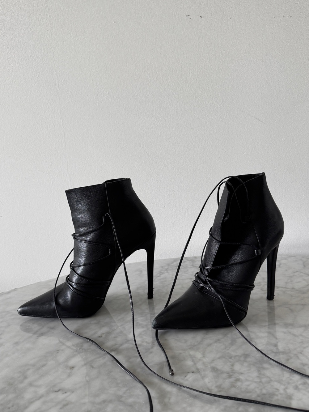Steve Madden Black Lace-Up Pointed Stiletto Ankle Booties